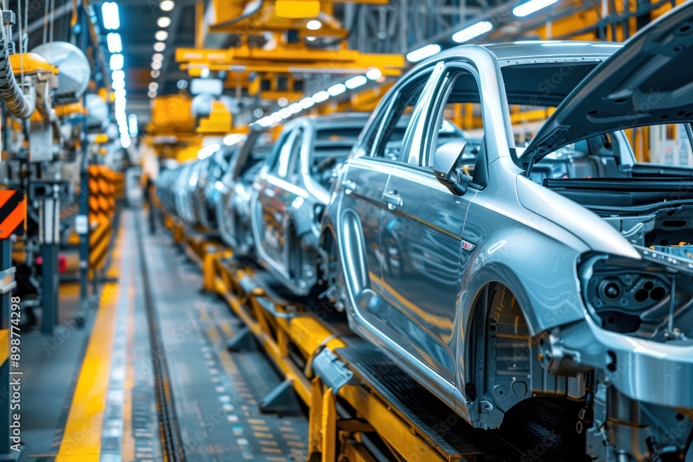 cars in automation assembly line in factory. automotive industry cars in automation assembly line in factory. automotive industry