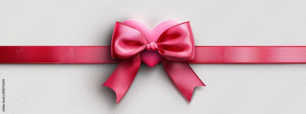 A pink ribbon, featured with a large bow atop, against a pristine white backdrop Shadow subtly cast beneath the ribbon's base A pink ribbon, featured with a large bow atop, against a pristine white backdrop Shadow subtly cast beneath the ribbon's base