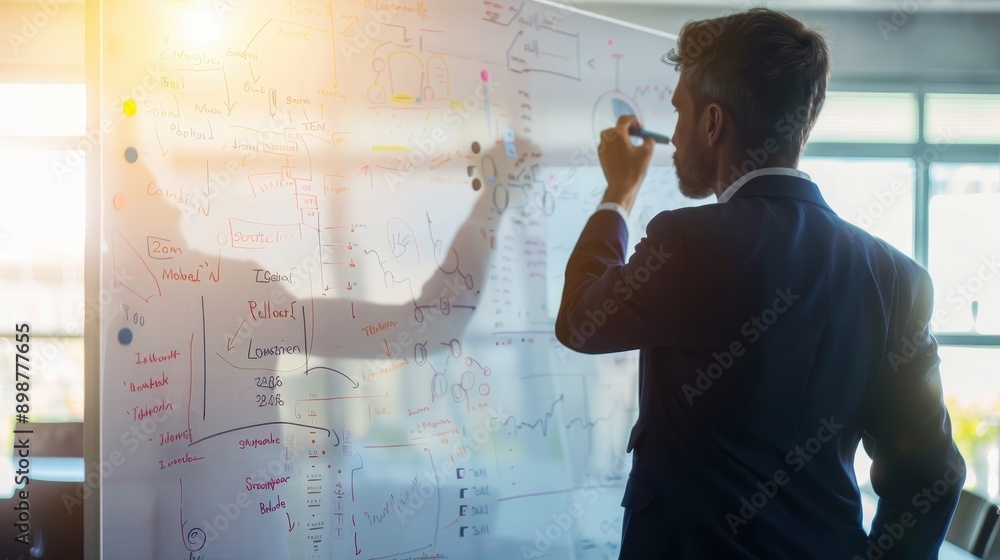 Silhouette of a Dynamic Businessman Capturing Ideas on Digital Whiteboard in Modern Conference Room Backdrop Silhouette of a Dynamic Businessman Capturing Ideas on Digital Whiteboard in Modern Conference Room Backdrop