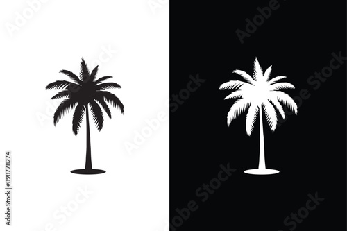 Black palm tree isolated on white background. Palm icon silhouettes. Design of palm tree