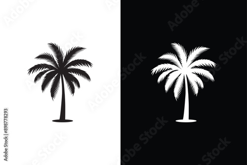 Black palm tree isolated on white background. Palm icon silhouettes. Design of palm tree