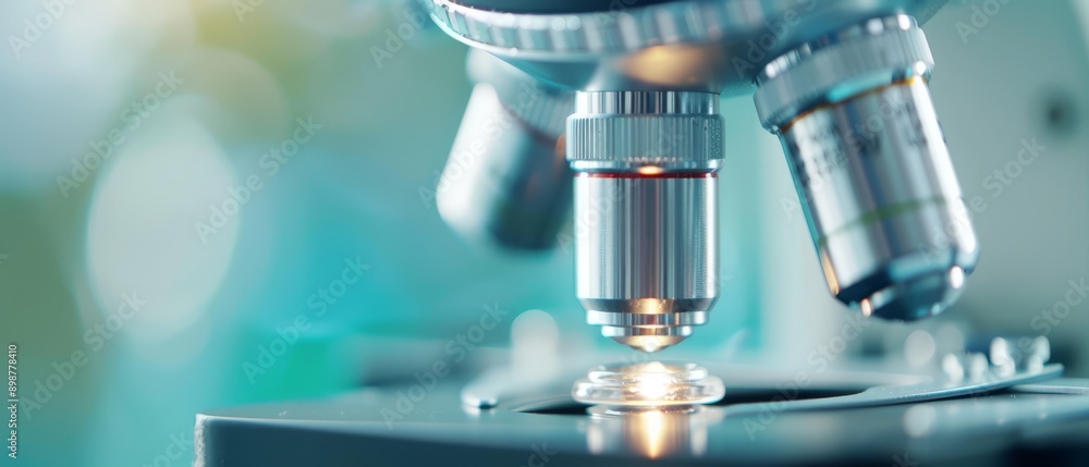 A sharp microscope fills the foreground, while a microscopic image blurs in the background ..In the foreground, a crisp microscope is highlighted A sharp microscope fills the foreground, while a microscopic image blurs in the background ..In the foreground, a crisp microscope is highlighted