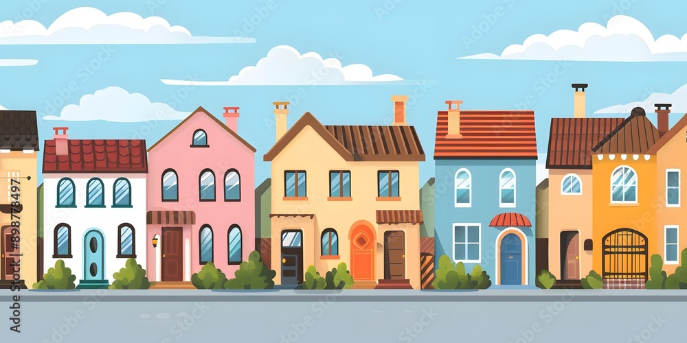 Colorful Houses on a Sunny Day Illustration Colorful Houses on a Sunny Day Illustration