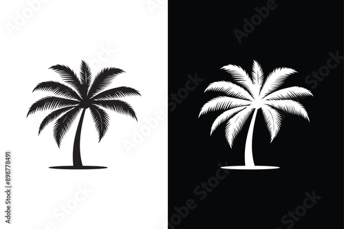 Black palm tree isolated on white background. Palm icon silhouettes. Design of palm tree