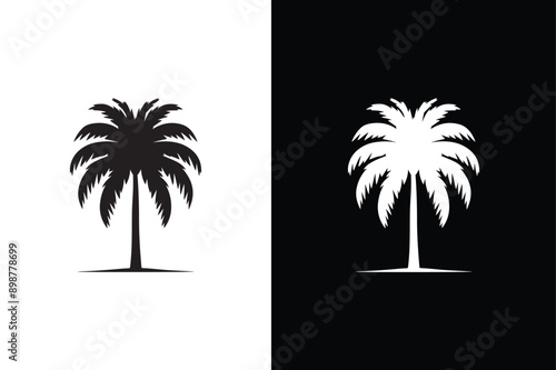 Black palm tree isolated on white background. Palm icon silhouettes. Design of palm tree