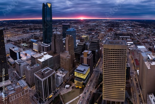 Aerial Panorama of Downtown Oklahoma City at Sunset | Stitched 4K Ultra HD Image
