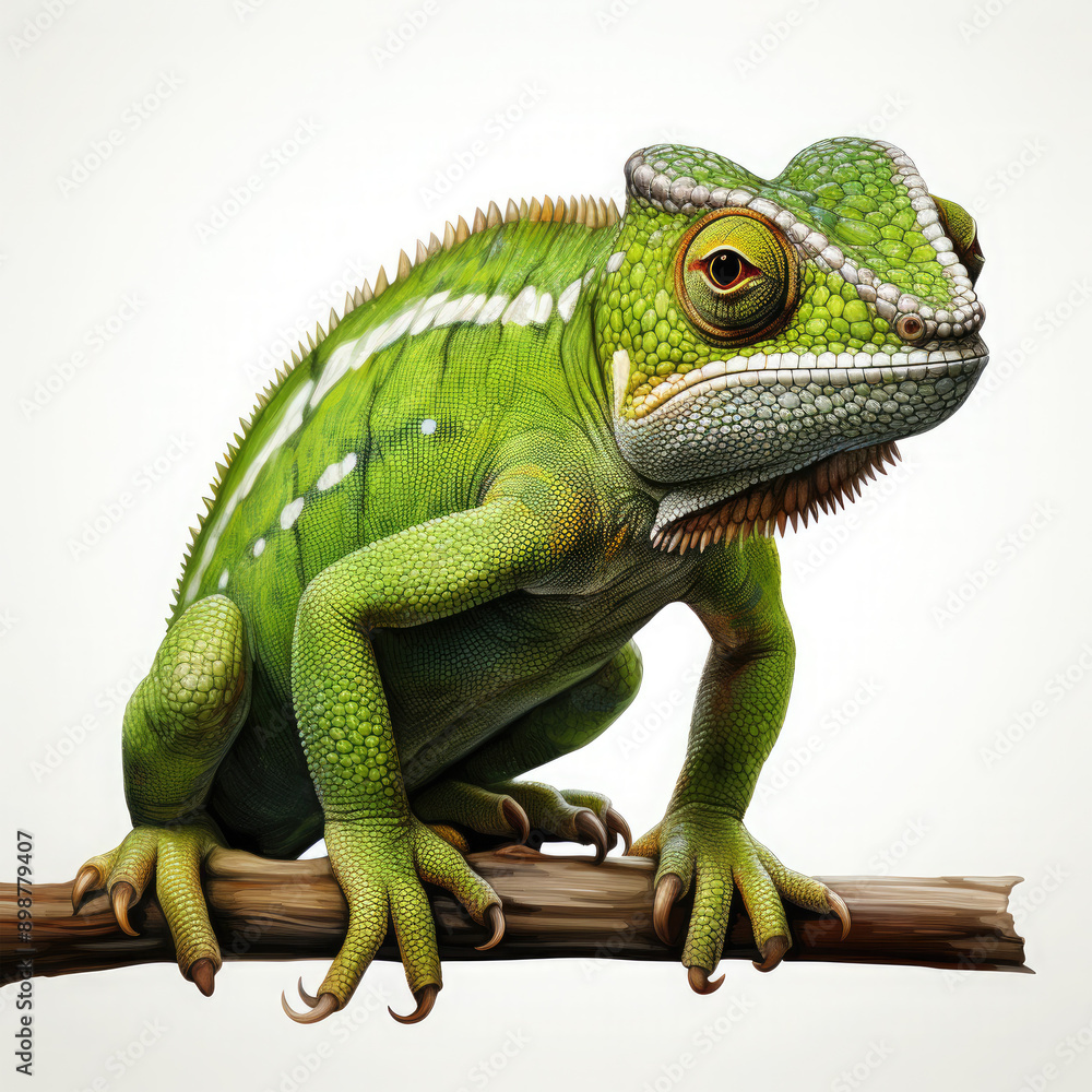 Fototapeta premium Watercolor Green color chameleon close up, clipart Illustration, Generative Ai