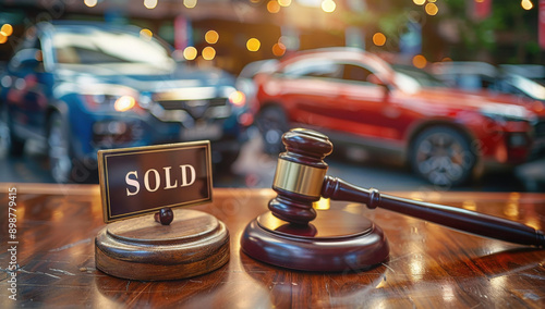 Car auction concept, Gavel and sign 