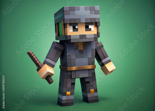 Blocky Ninja Character Holding Katana