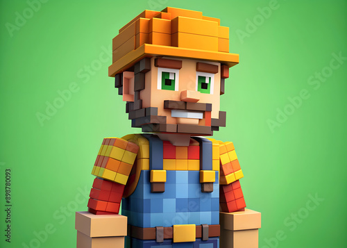 Pixelated Worker Character with Hard Hat