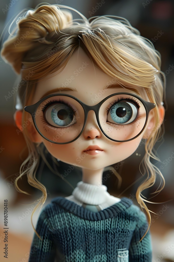 Cute Cartoon Girl With Big Eyes and Glasses Cute Cartoon Girl With Big Eyes and Glasses