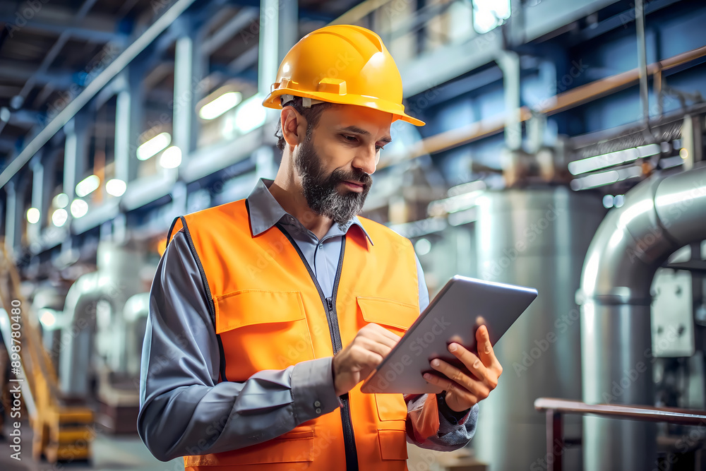 Male Engineer Using Tablet in Industrial Plant Male Engineer Using Tablet in Industrial Plant