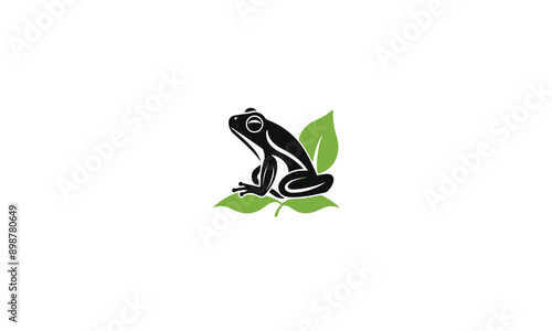 combine frog with green leaf logo black simple flat icon on white background