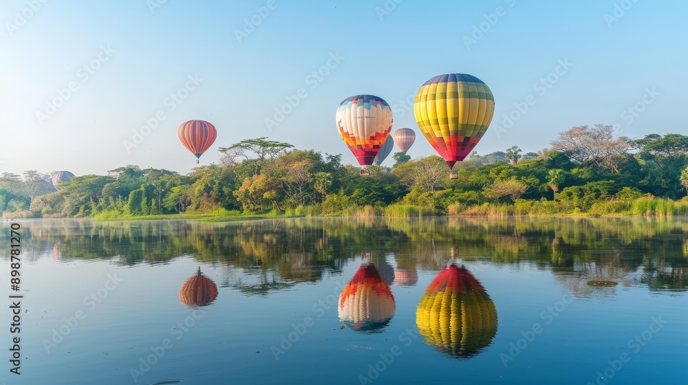 Fototapeta premium Hot Air Balloons Over Lake