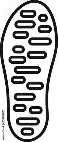 Black and white line drawing of a hiking boot sole with deep lugs for traction on rough terrain