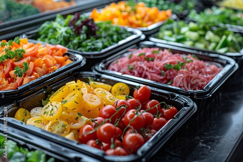 Fresh vegetables in a salad bar at a restaurant. Selective focus