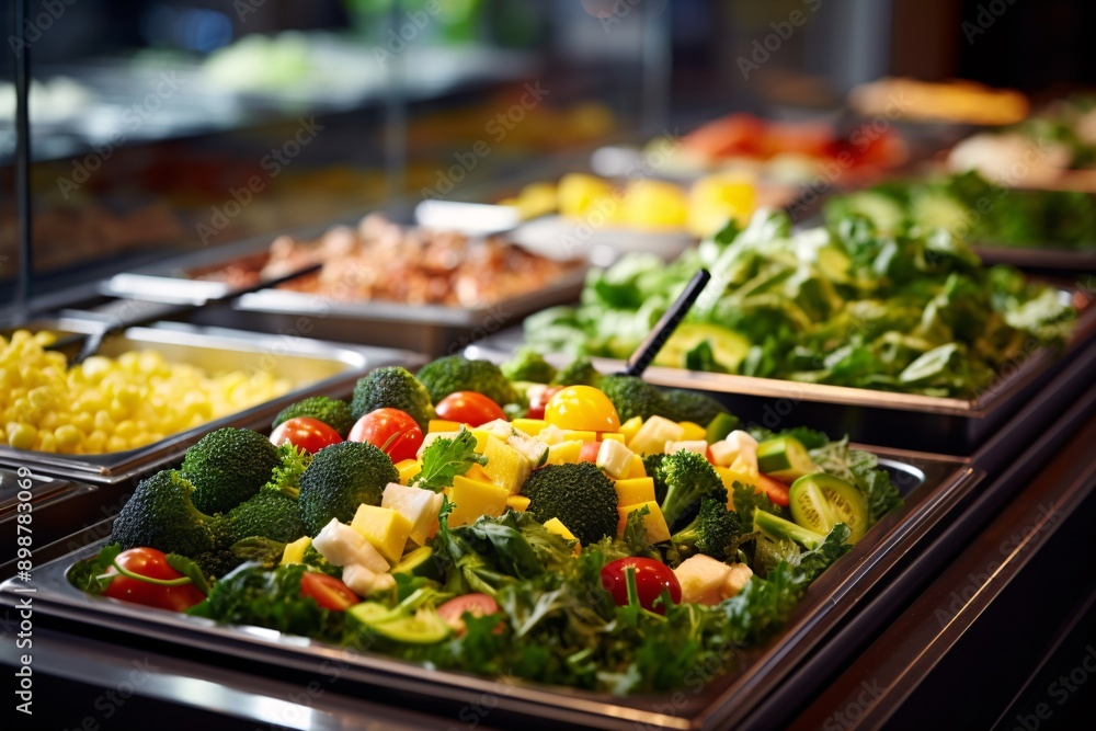 Fresh vegetables in a salad bar at a restaurant. Selective focus