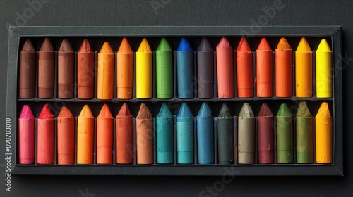 Vibrant Crayons in Organized Box - Colorful Art Supplies for Creative Inspiration