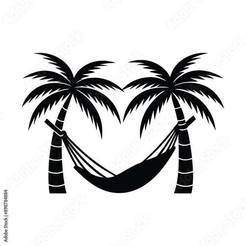 Hammock tied to two palm trees vector