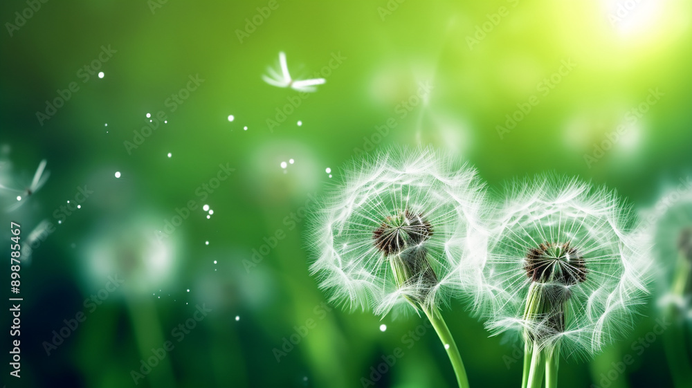 A extreme close up of an isolated dandelion seeds against a green background or wallpaper A extreme close up of an isolated dandelion seeds against a green background or wallpaper