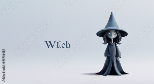 Evil character of a witch in a hat, 3D. Realistic image for concepts of Halloween promotional materials, games, web design. Vector illustration.