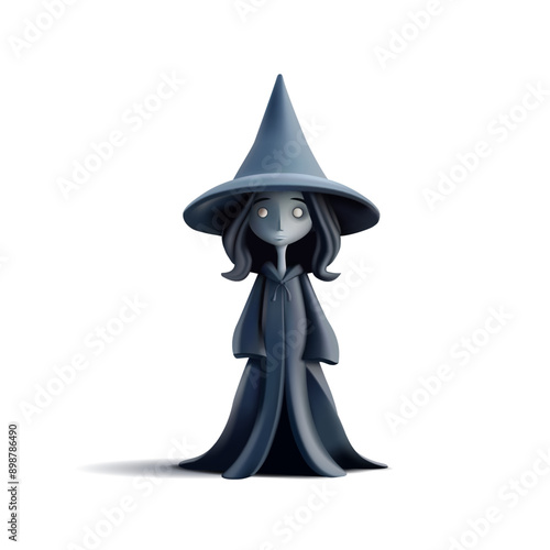 3D, witch, monster, zombie in black clothes and hat. Realistic image for entertainment, halloween, magic design concepts. Vector illustration.