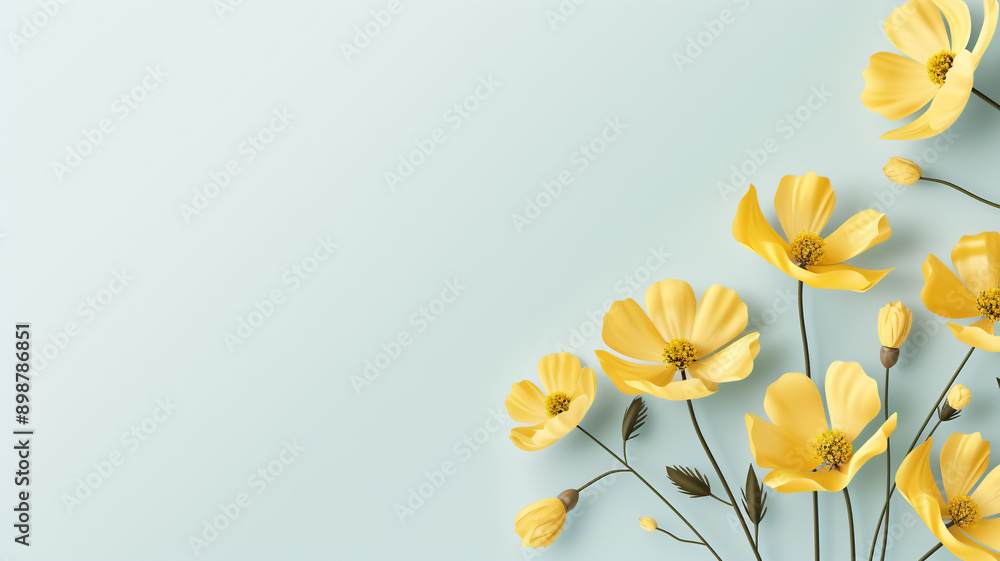 Fototapeta premium Banner with yellow flowers on an isolated pastel background – a greeting card template 