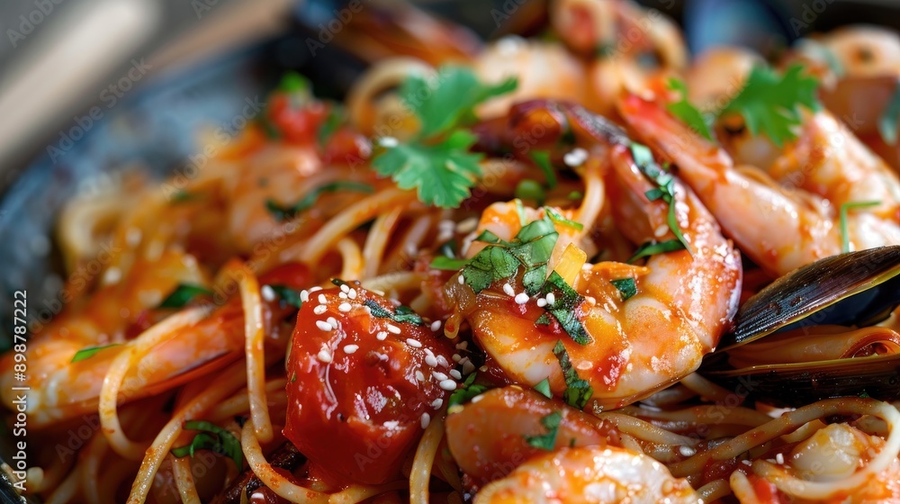 Asian style sweet and sour seafood pasta Asian style sweet and sour seafood pasta