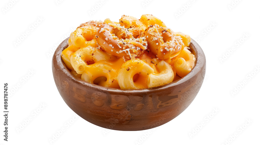 A bowl of macaroni and cheese with a crispy topping. A bowl of macaroni and cheese with a crispy topping.