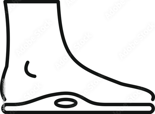 Outline icon of a foot standing on an orthopedic insole, providing support and comfort photo