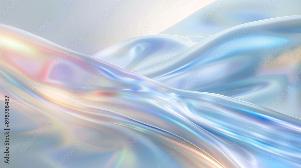 Obraz premium Elegantly draping holographic fabric in soft hues, producing a captivating illumination. Ideal for fashion, beauty, or artistic endeavors