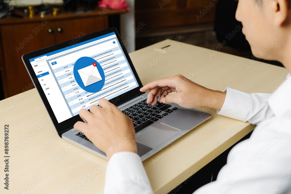 Email notification message showing on computer screen snugly. Digital marketing message information text from business to customer client Email notification message showing on computer screen snugly. Digital marketing message information text from business to customer client