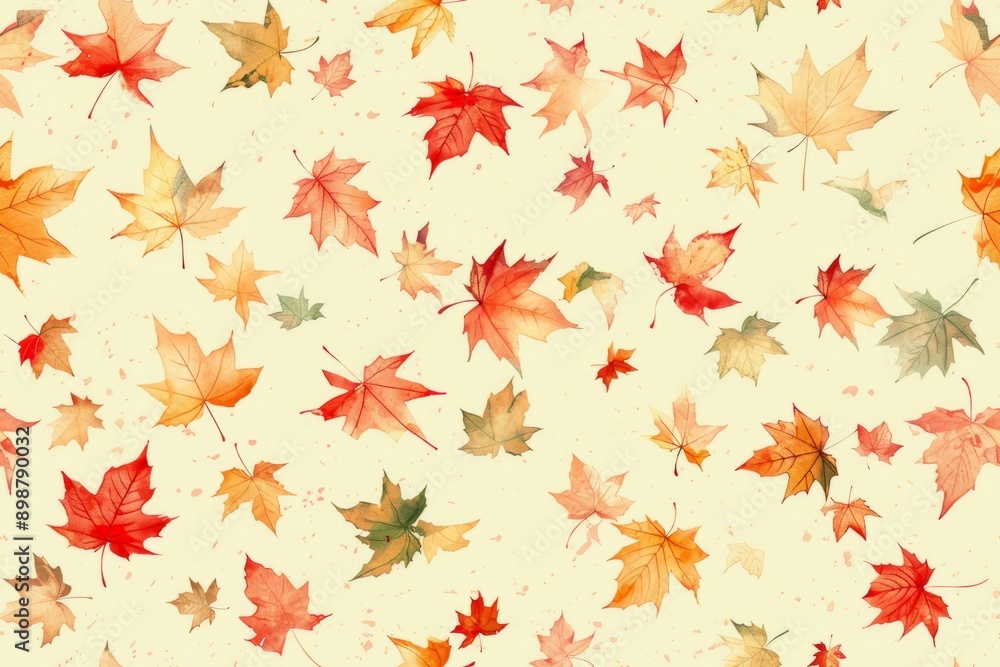 Autum maple leaves seamless pattern on light pastel yellow backdrop Autum maple leaves seamless pattern on light pastel yellow backdrop