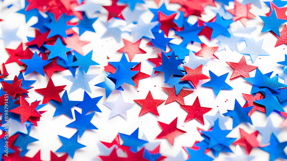 Red and blue stars scattered over white background for USA celebrations like 4th of July, Memorial Day, Veteran's Day, or other patriotic US American holidays. Red and blue stars scattered over white background for USA celebrations like 4th of July, Memorial Day, Veteran's Day, or other patriotic US American holidays.