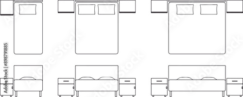 Set of beds in plan and elevation or view - Arquitectonico