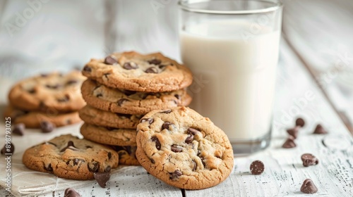 Cookies and milk on a white wood backdrop © AkuAku