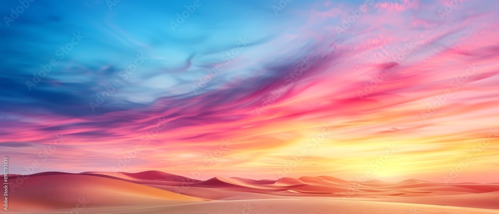 clouds scatter across the sky, sand dunes lie beneath clouds scatter across the sky, sand dunes lie beneath