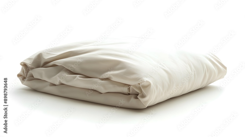 Folded Light Beige Bedding on White Background Folded Light Beige Bedding on White Background