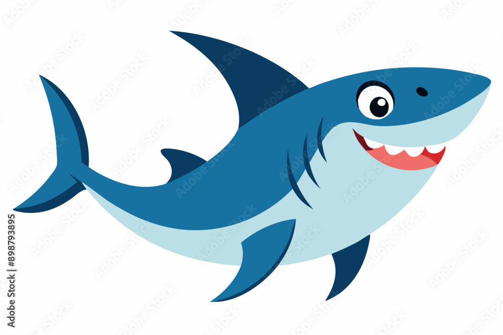 Fototapeta premium Funny Shark Vector Illustration, Cartoons, Clipart, and Line Art Design on White Background, Cute and funny shark illustration in vector, cartoon, clipart, and line art design on white background.