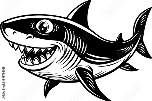 Funny Shark Vector Illustration, Cartoons, Clipart, and Line Art Design on White Background, Cute and funny shark illustration in vector, cartoon, clipart, and line art design on white background.