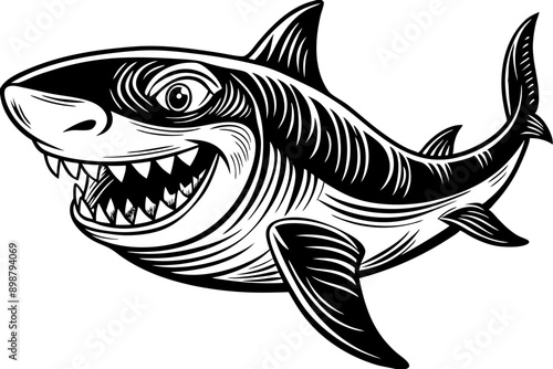 Funny Shark Vector Illustration, Cartoons, Clipart, and Line Art Design on White Background, Cute and funny shark illustration in vector, cartoon, clipart, and line art design on white background.