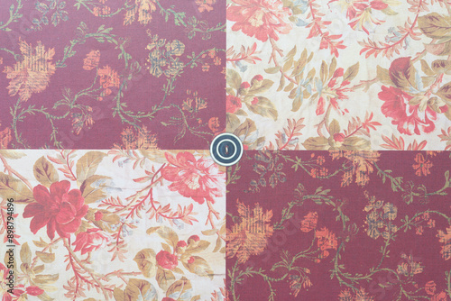 Canvas Print scrapbooking paper sheets with traditional floral pattern and button