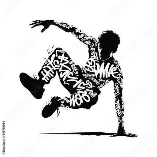 Parkour  male player in graffiti tags, street art pattern illustration, emblem shield badge