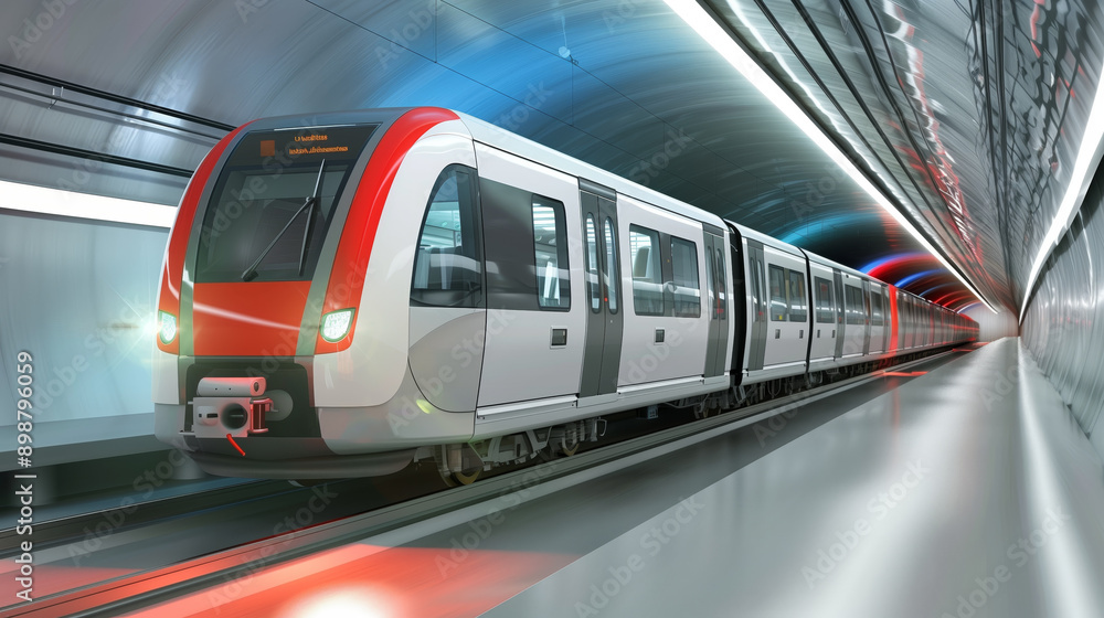 Fototapeta premium Modern train speeding through a subway tunnel. ..