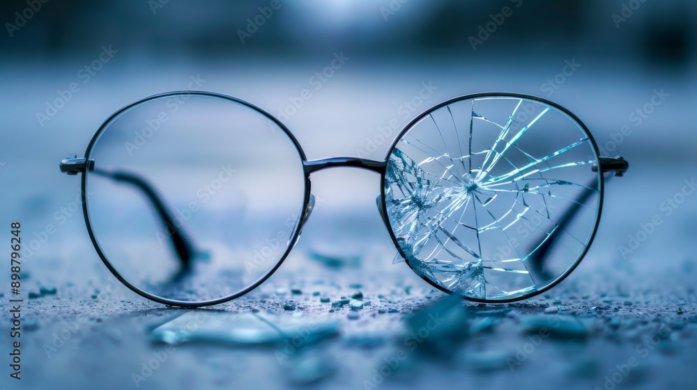 Broken glasses on a wet surface with shattered glass Concept fragility loss accident Broken glasses on a wet surface with shattered glass Concept fragility loss accident