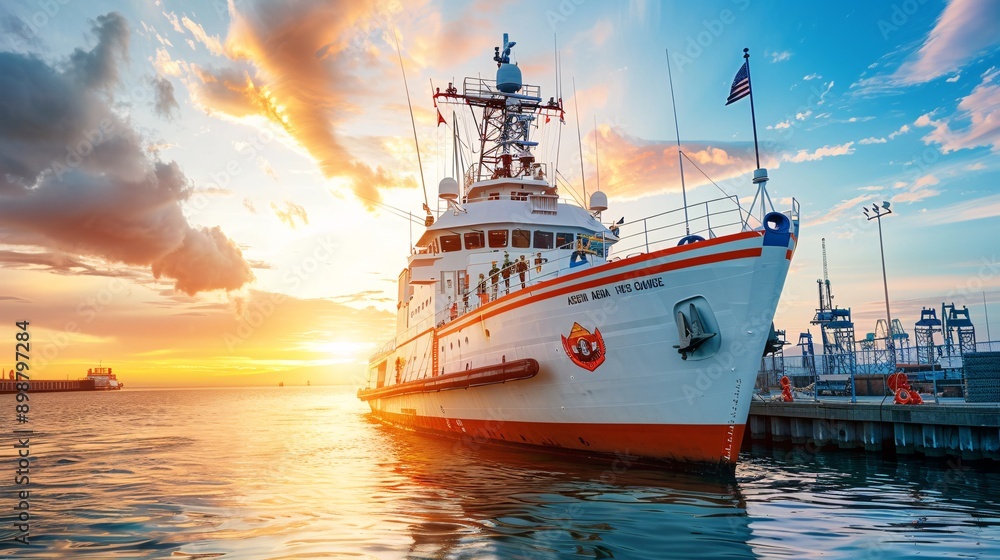 Fototapeta premium Coast Guard Ship at Sunset.