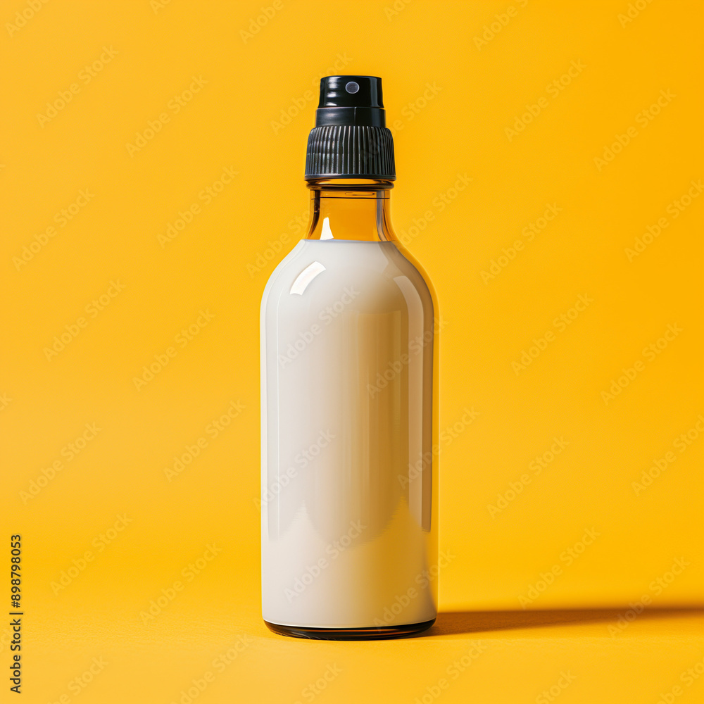 a bottle of liquid on a yellow background
a bottle of liquid on a yellow background