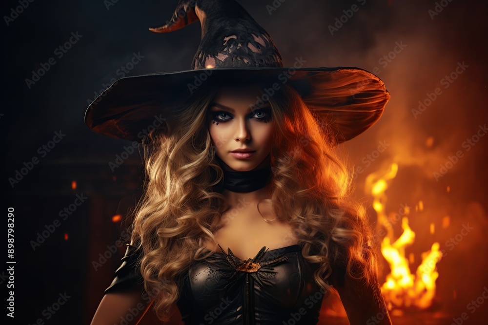 Portrait of young woman in halloween costume on dark background Portrait of young woman in halloween costume on dark background