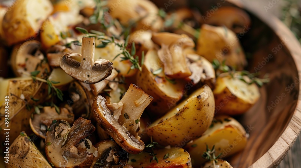 Foraging for mushrooms leads to a delicious meal of crispy potatoes and sauteed mushrooms Foraging for mushrooms leads to a delicious meal of crispy potatoes and sauteed mushrooms