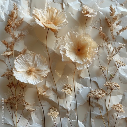 Close Up of White Cloth With Flowers